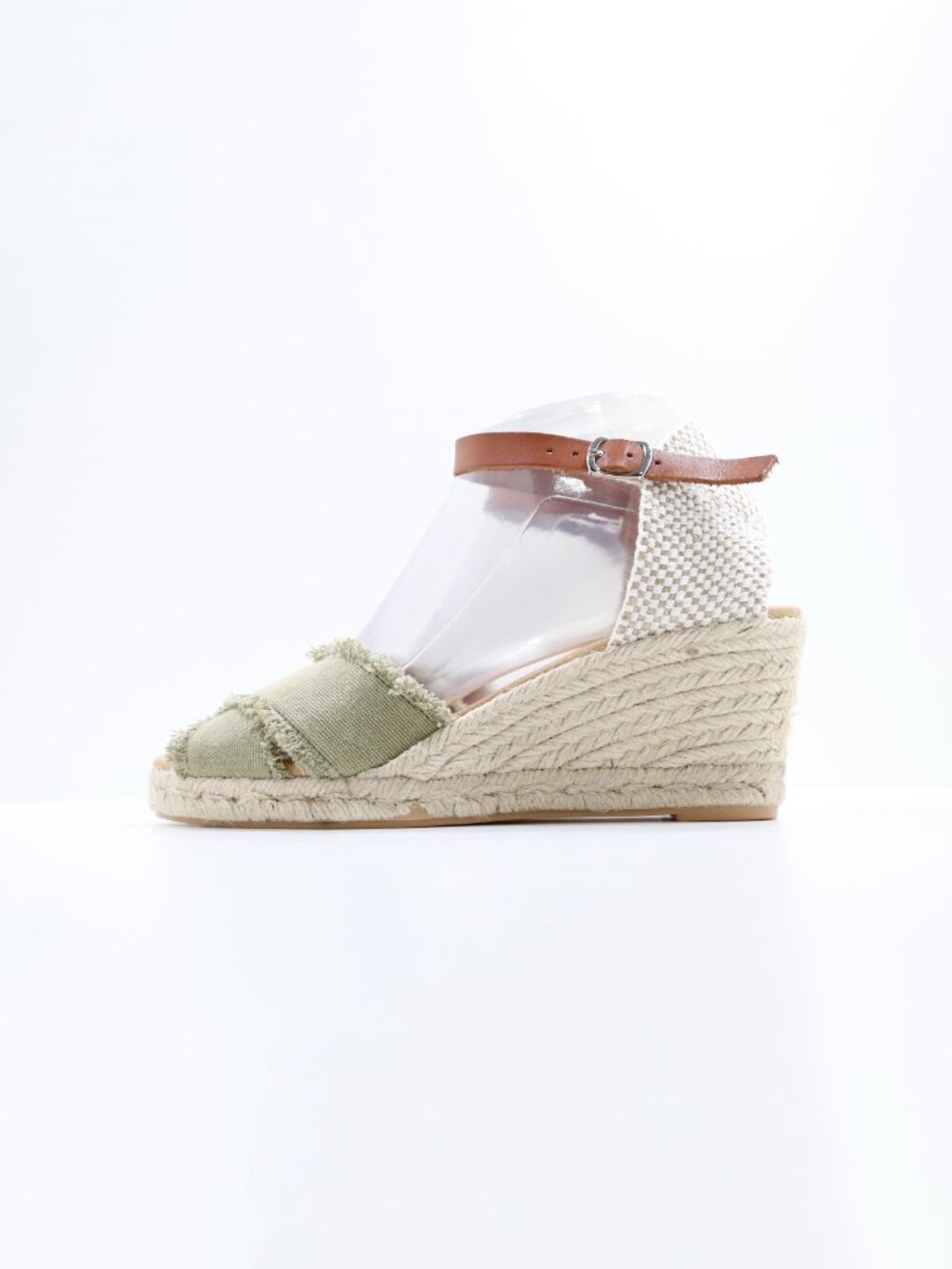 Paseart Green Canvas 3" Wedge Heel Ankle Strap Espadrille Sandals - 8/EU 38 NWOB